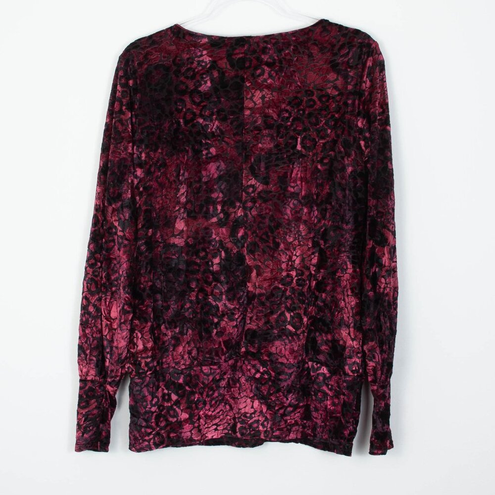 Venus‎ Womens Crushed Velvet Bell Sleeve Top Size L Red Black Dark Romantic Goth - Picture 7 of 8